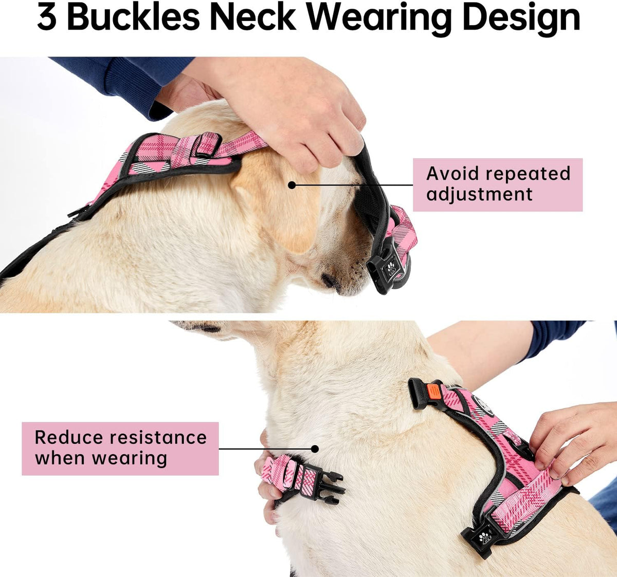 No Pull Dog Harness for Medium Dogs, Dog Vest Harness with Leash, Safety Belt and Storage Strap, Fully Adjustable Harness, 360° Reflective Strip, Soft Handle (Purple, M)
