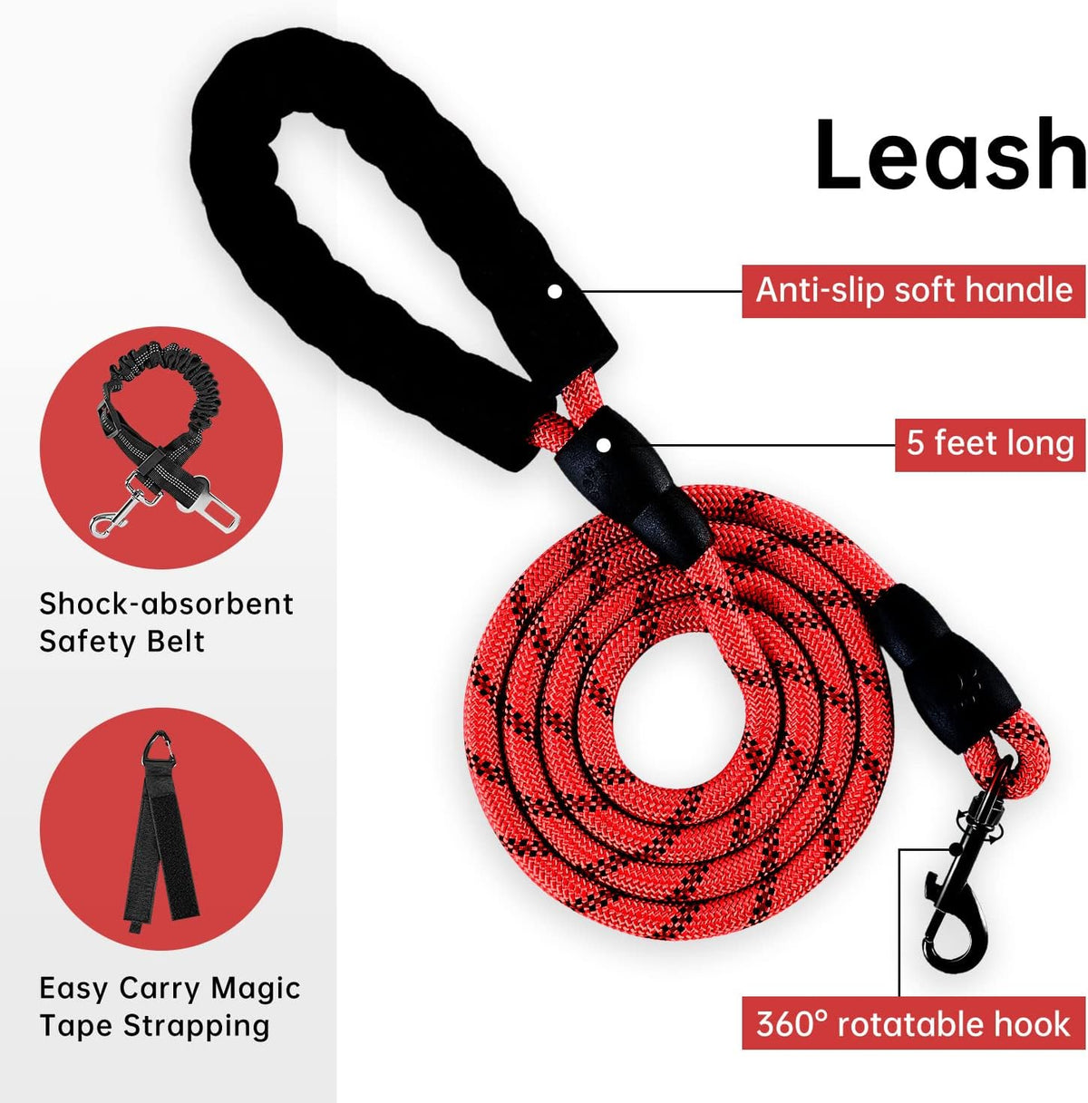 No Pull Dog Harness for Medium Dogs, Dog Vest Harness with Leash, Safety Belt and Storage Strap, Fully Adjustable Harness, 360° Reflective Strip, Soft Handle (Purple, M)