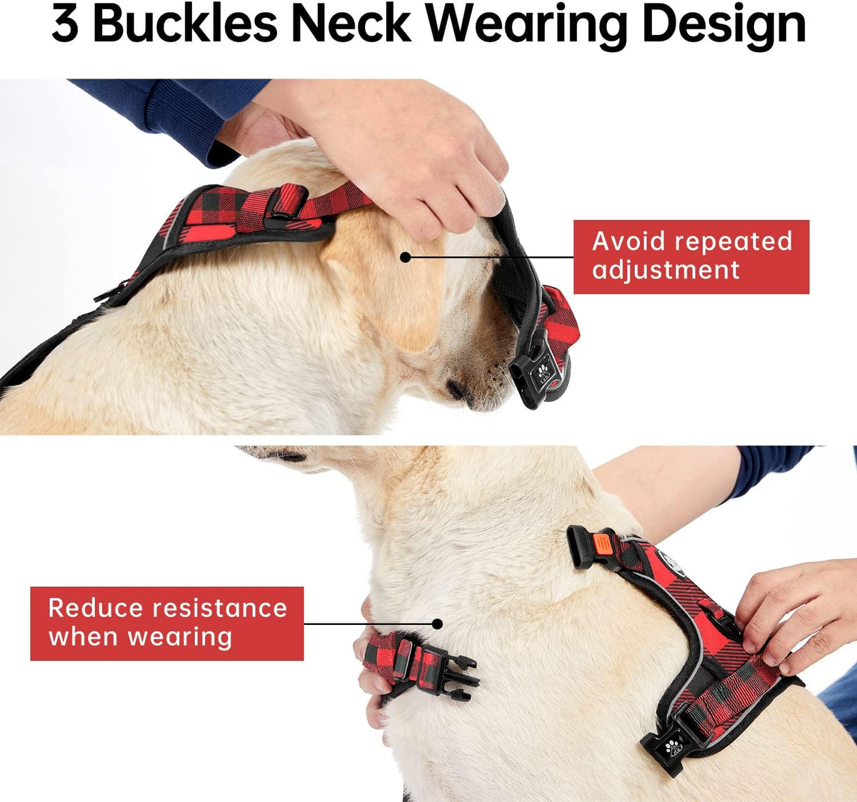 No Pull Dog Harness for Medium Dogs, Dog Vest Harness with Leash, Safety Belt and Storage Strap, Fully Adjustable Harness, 360° Reflective Strip, Soft Handle (Purple, M)