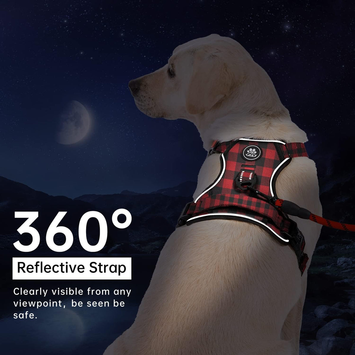 No Pull Dog Harness for Medium Dogs, Dog Vest Harness with Leash, Safety Belt and Storage Strap, Fully Adjustable Harness, 360° Reflective Strip, Soft Handle (Purple, M)