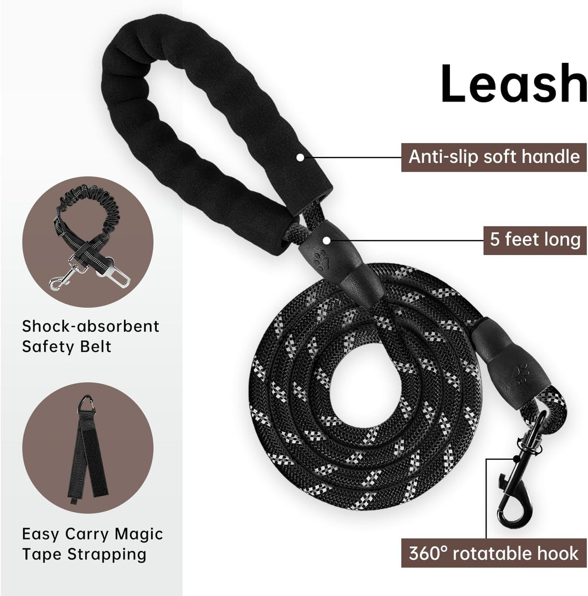 No Pull Dog Harness for Medium Dogs, Dog Vest Harness with Leash, Safety Belt and Storage Strap, Fully Adjustable Harness, 360° Reflective Strip, Soft Handle (Purple, M)