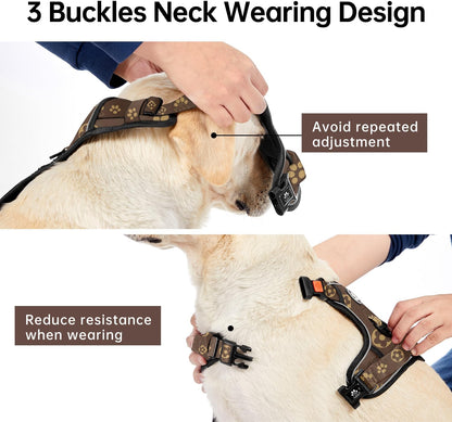 No Pull Dog Harness for Medium Dogs, Dog Vest Harness with Leash, Safety Belt and Storage Strap, Fully Adjustable Harness, 360° Reflective Strip, Soft Handle (Purple, M)