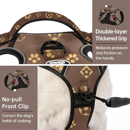 No Pull Dog Harness for Medium Dogs, Dog Vest Harness with Leash, Safety Belt and Storage Strap, Fully Adjustable Harness, 360° Reflective Strip, Soft Handle (Purple, M)
