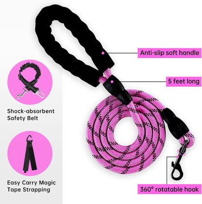 No Pull Dog Harness for Medium Dogs, Dog Vest Harness with Leash, Safety Belt and Storage Strap, Fully Adjustable Harness, 360° Reflective Strip, Soft Handle (Purple, M)