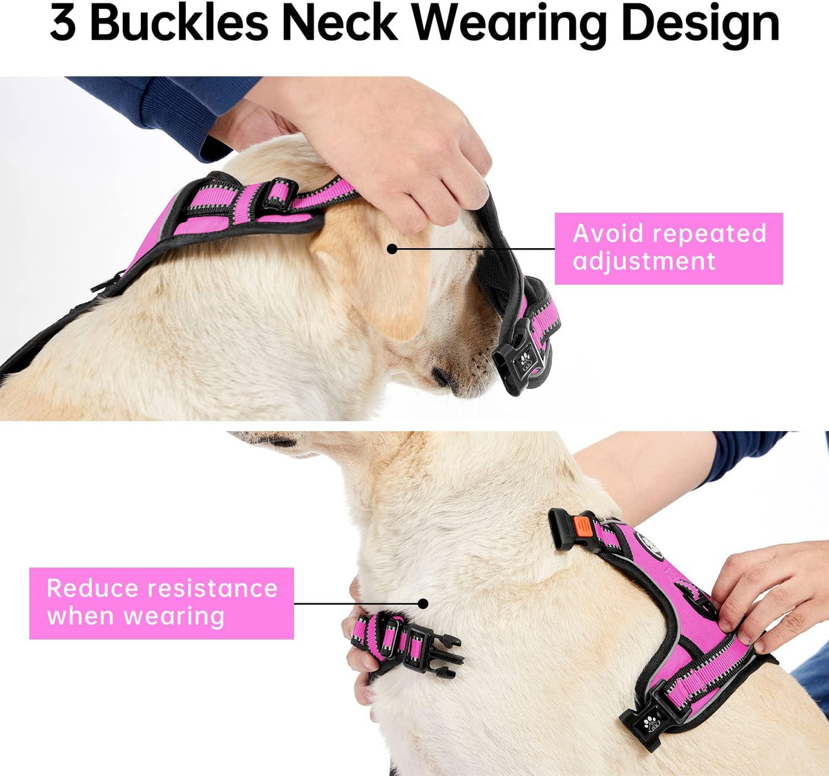 No Pull Dog Harness for Medium Dogs, Dog Vest Harness with Leash, Safety Belt and Storage Strap, Fully Adjustable Harness, 360° Reflective Strip, Soft Handle (Purple, M)