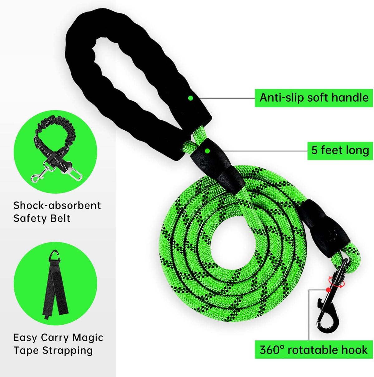No Pull Dog Harness for Medium Dogs, Dog Vest Harness with Leash, Safety Belt and Storage Strap, Fully Adjustable Harness, 360° Reflective Strip, Soft Handle (Purple, M)