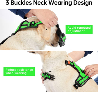 No Pull Dog Harness for Medium Dogs, Dog Vest Harness with Leash, Safety Belt and Storage Strap, Fully Adjustable Harness, 360° Reflective Strip, Soft Handle (Purple, M)