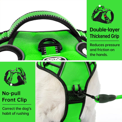 No Pull Dog Harness for Medium Dogs, Dog Vest Harness with Leash, Safety Belt and Storage Strap, Fully Adjustable Harness, 360° Reflective Strip, Soft Handle (Purple, M)