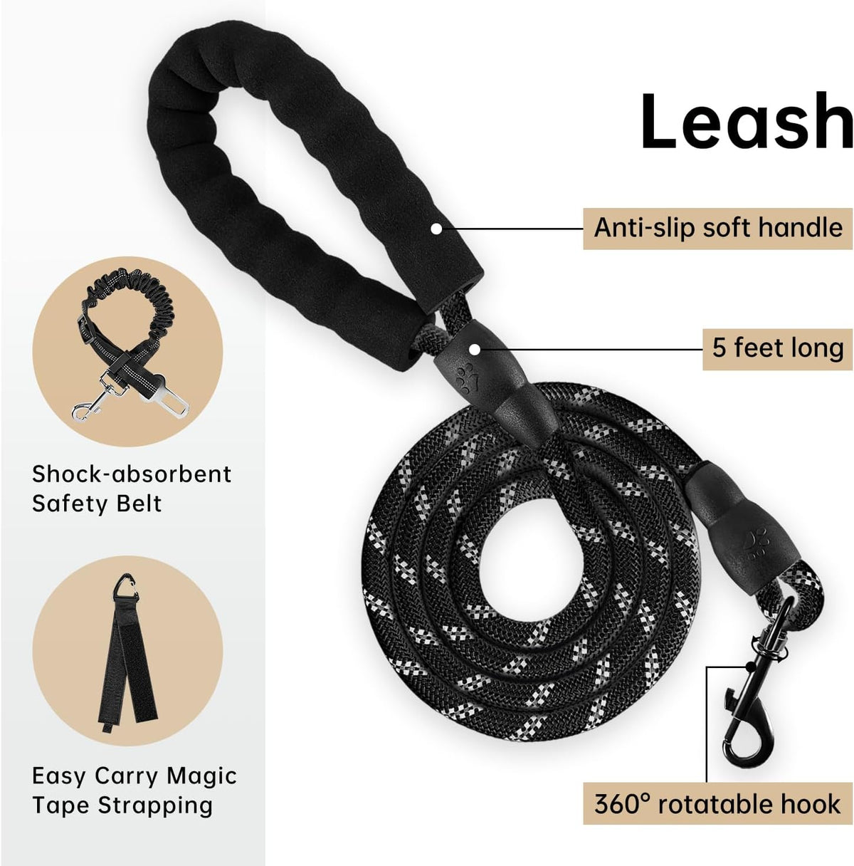 No Pull Dog Harness for Medium Dogs, Dog Vest Harness with Leash, Safety Belt and Storage Strap, Fully Adjustable Harness, 360° Reflective Strip, Soft Handle (Purple, M)