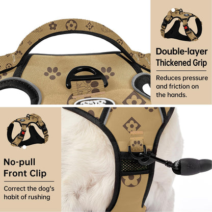 No Pull Dog Harness for Medium Dogs, Dog Vest Harness with Leash, Safety Belt and Storage Strap, Fully Adjustable Harness, 360° Reflective Strip, Soft Handle (Purple, M)