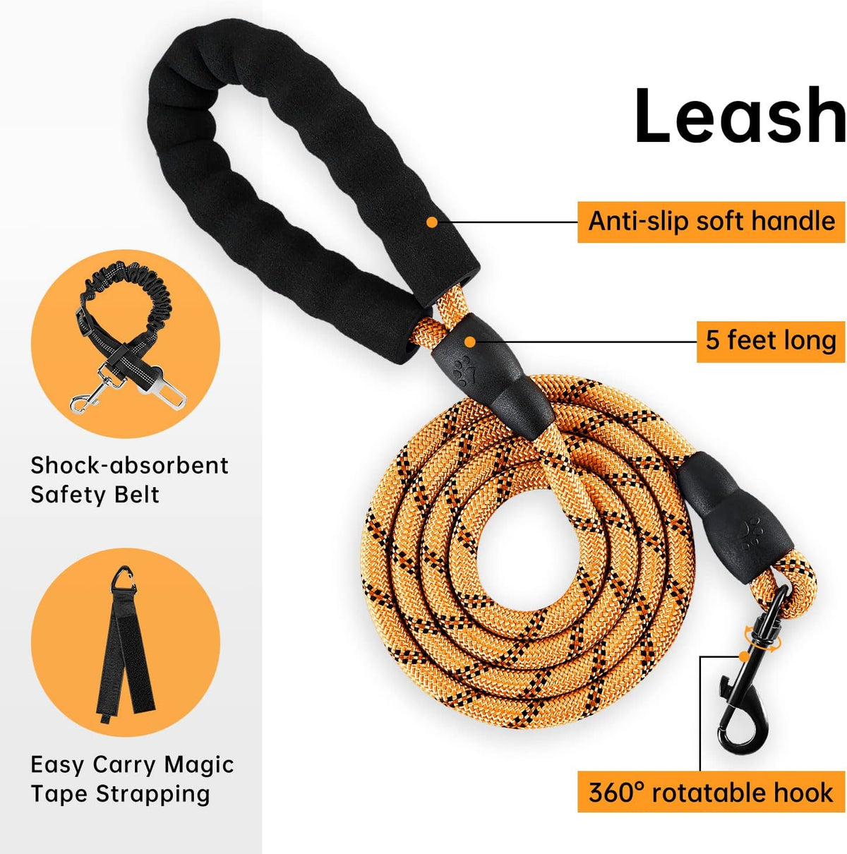 No Pull Dog Harness for Medium Dogs, Dog Vest Harness with Leash, Safety Belt and Storage Strap, Fully Adjustable Harness, 360° Reflective Strip, Soft Handle (Purple, M)