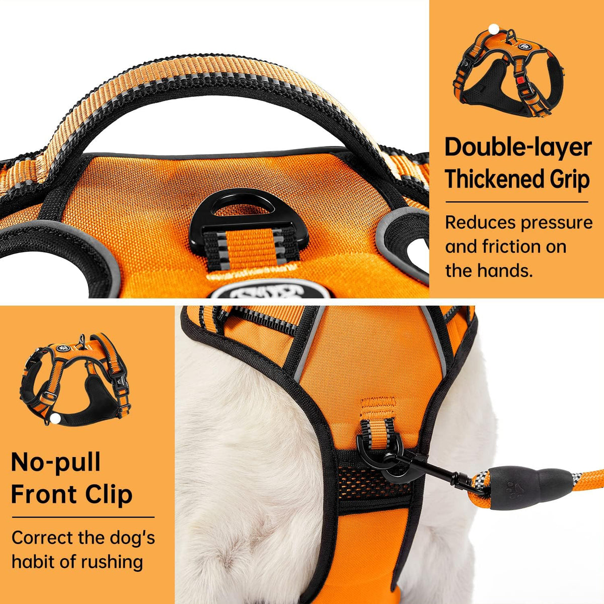 No Pull Dog Harness for Medium Dogs, Dog Vest Harness with Leash, Safety Belt and Storage Strap, Fully Adjustable Harness, 360° Reflective Strip, Soft Handle (Purple, M)