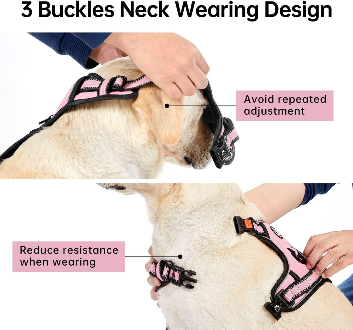 No Pull Dog Harness for Medium Dogs, Dog Vest Harness with Leash, Safety Belt and Storage Strap, Fully Adjustable Harness, 360° Reflective Strip, Soft Handle (Purple, M)