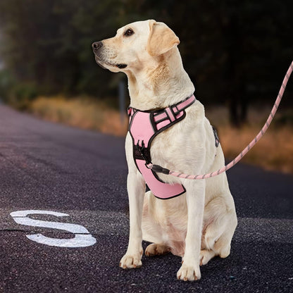 No Pull Dog Harness for Medium Dogs, Dog Vest Harness with Leash, Safety Belt and Storage Strap, Fully Adjustable Harness, 360° Reflective Strip, Soft Handle (Purple, M)