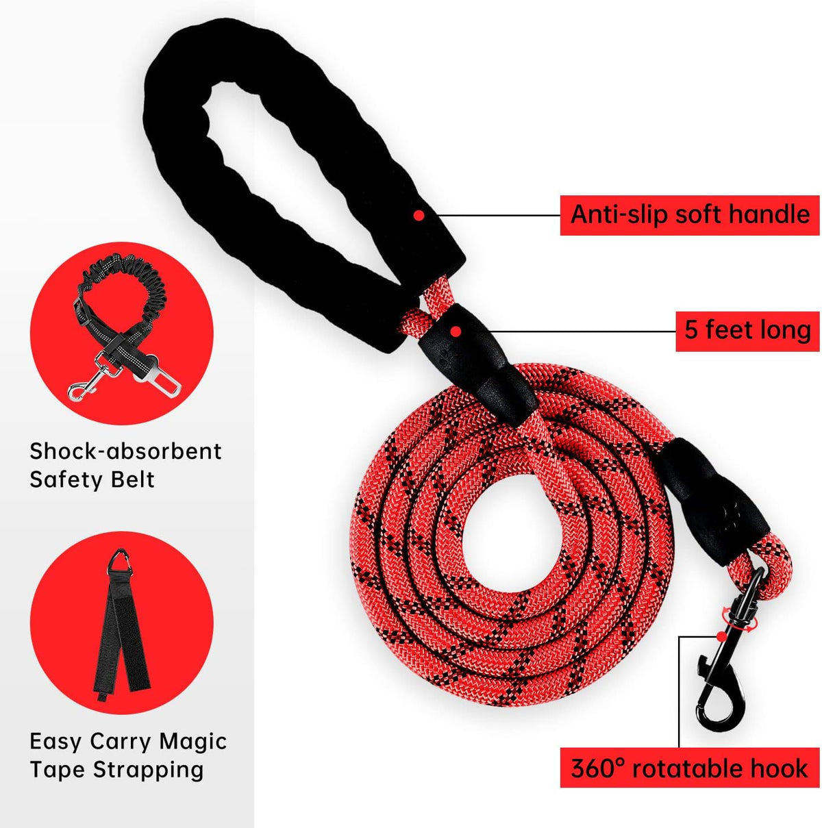 No Pull Dog Harness for Medium Dogs, Dog Vest Harness with Leash, Safety Belt and Storage Strap, Fully Adjustable Harness, 360° Reflective Strip, Soft Handle (Purple, M)