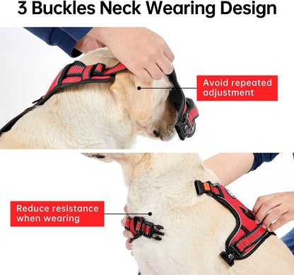 No Pull Dog Harness for Medium Dogs, Dog Vest Harness with Leash, Safety Belt and Storage Strap, Fully Adjustable Harness, 360° Reflective Strip, Soft Handle (Purple, M)