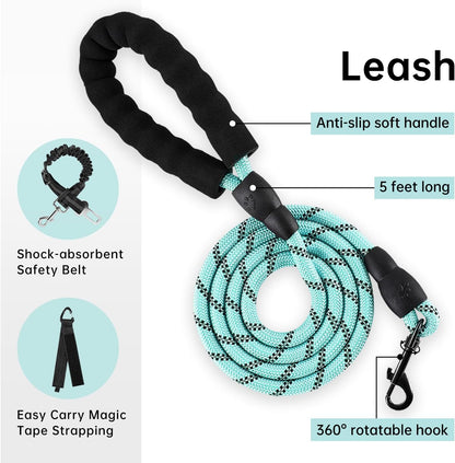 No Pull Dog Harness for Medium Dogs, Dog Vest Harness with Leash, Safety Belt and Storage Strap, Fully Adjustable Harness, 360° Reflective Strip, Soft Handle (Purple, M)
