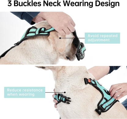 No Pull Dog Harness for Medium Dogs, Dog Vest Harness with Leash, Safety Belt and Storage Strap, Fully Adjustable Harness, 360° Reflective Strip, Soft Handle (Purple, M)