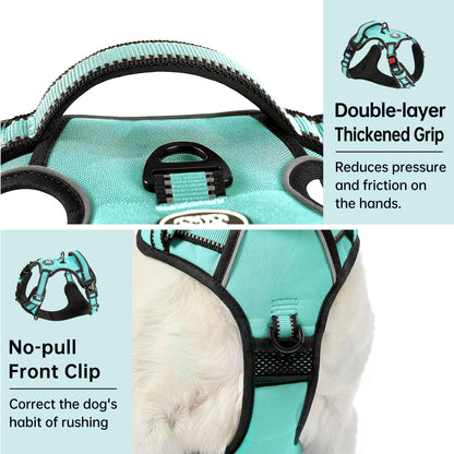 No Pull Dog Harness for Medium Dogs, Dog Vest Harness with Leash, Safety Belt and Storage Strap, Fully Adjustable Harness, 360° Reflective Strip, Soft Handle (Purple, M)