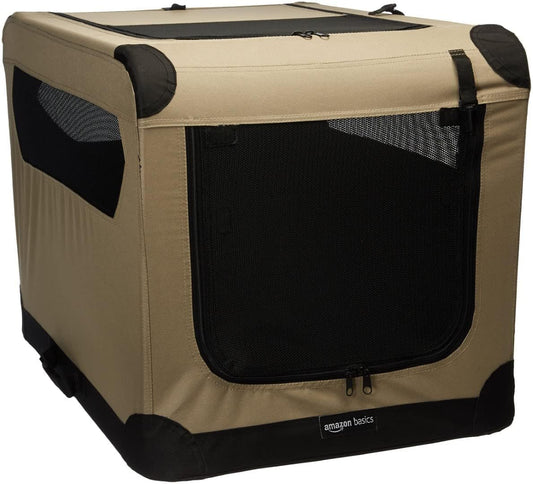 Portable Folding Soft Dog Crate, Double Door, Collapsible Travel Kennel, Easy to Assemble, Medium, 29.92" x 21.3" x 21.3", Tan