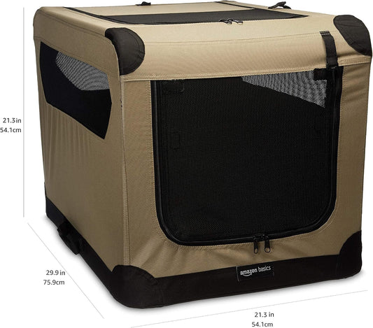 Portable Folding Soft Dog Crate, Double Door, Collapsible Travel Kennel, Easy to Assemble, Medium, 29.92" x 21.3" x 21.3", Tan