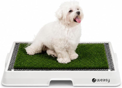 Weasy Indoor Dog Potty Tray for Small Dogs with Drain Hose | Reusable Dog Toilet | Puppy Potty Training System | Compatible with Weasy Bag - White and Gray - Small