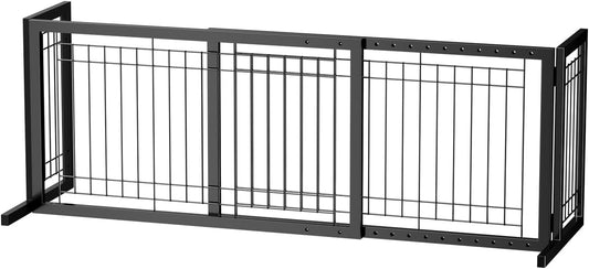 Free Standing Dog Gate, 39" - 68" Wide Pet Gate for Fireplace Stairs Doorways, Wooden Adjustable Pet Fence Indoor, Christmas Tree Gate (Cherry)