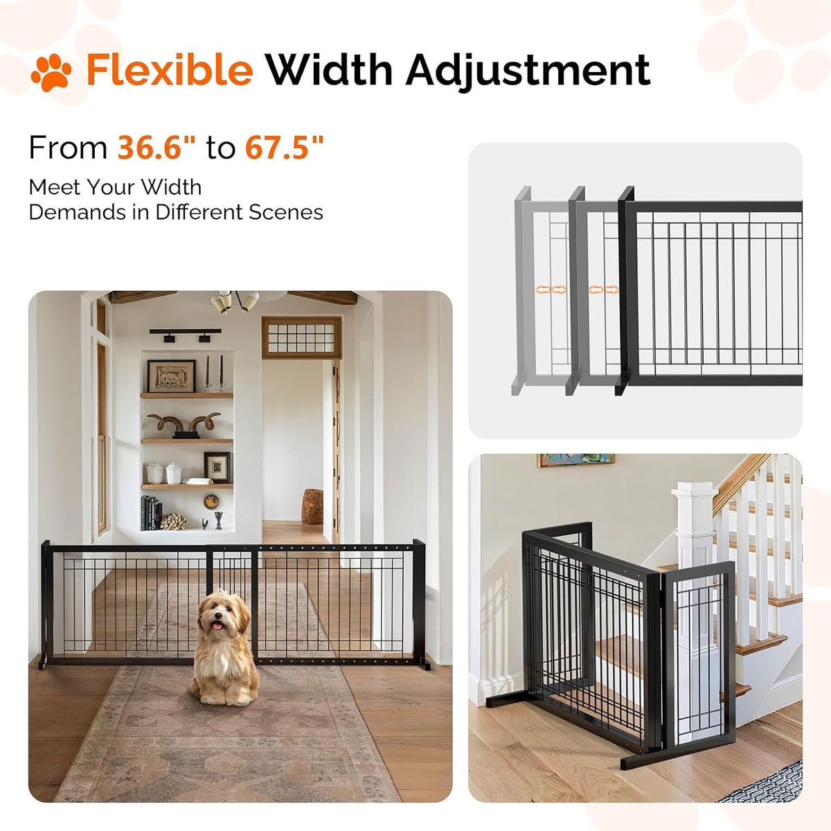 Free Standing Dog Gate, 39" - 68" Wide Pet Gate for Fireplace Stairs Doorways, Wooden Adjustable Pet Fence Indoor, Christmas Tree Gate (Cherry)