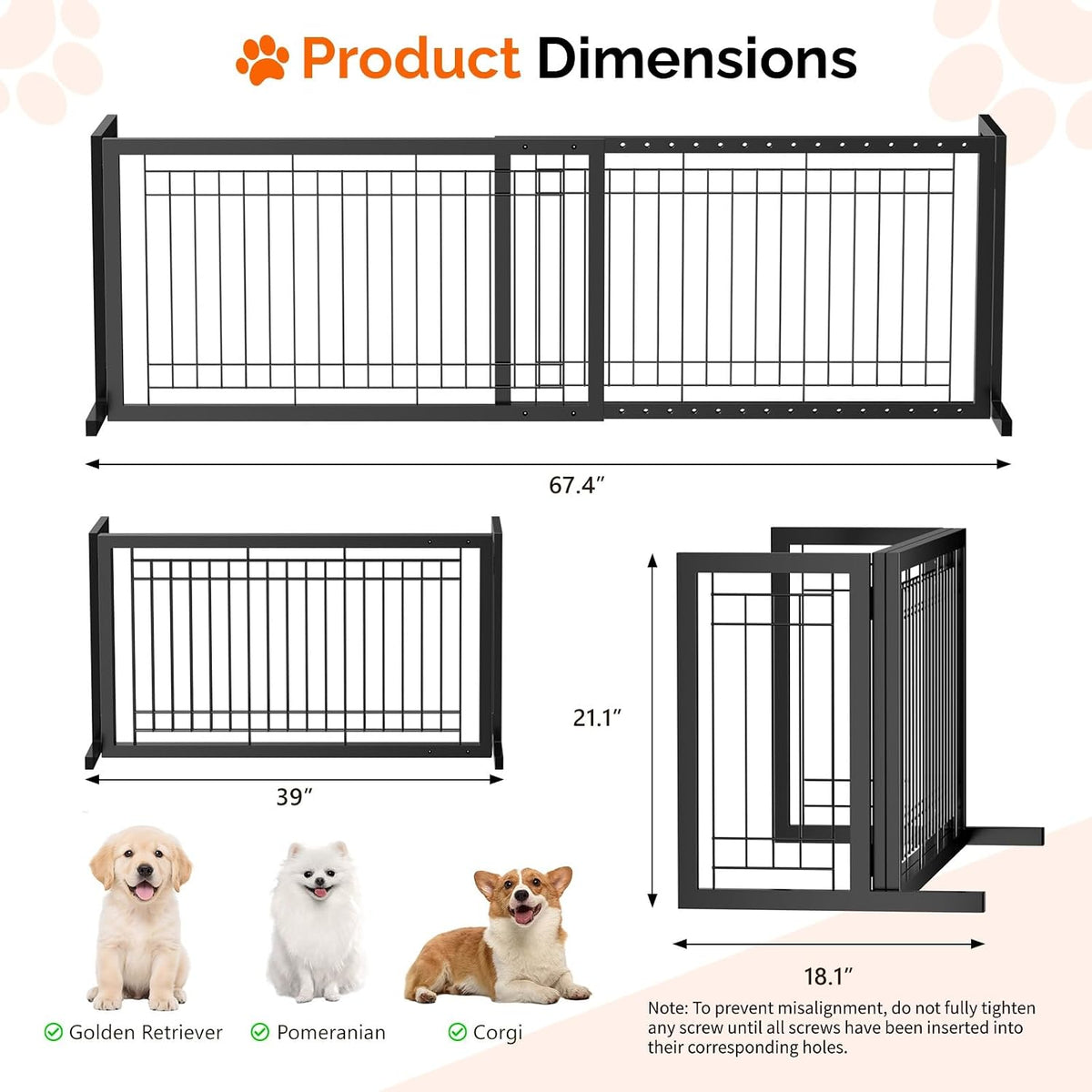 Free Standing Dog Gate, 39" - 68" Wide Pet Gate for Fireplace Stairs Doorways, Wooden Adjustable Pet Fence Indoor, Christmas Tree Gate (Cherry)