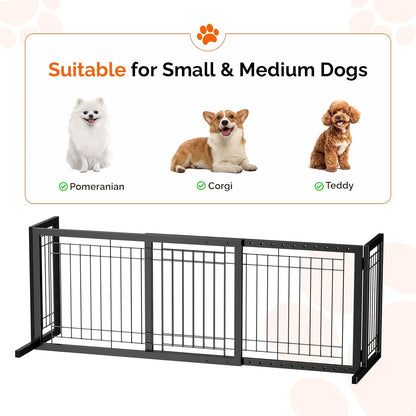 Free Standing Dog Gate, 39" - 68" Wide Pet Gate for Fireplace Stairs Doorways, Wooden Adjustable Pet Fence Indoor, Christmas Tree Gate (Cherry)