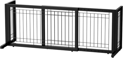 Free Standing Dog Gate, 39" - 68" Wide Pet Gate for Fireplace Stairs Doorways, Wooden Adjustable Pet Fence Indoor, Christmas Tree Gate (Cherry)
