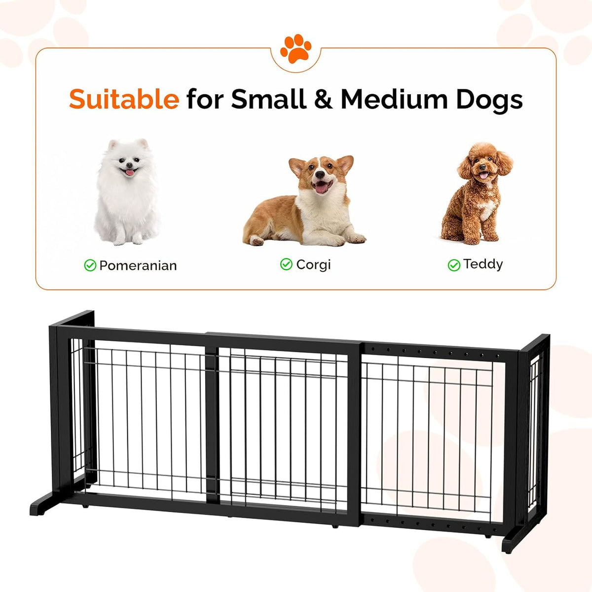Free Standing Dog Gate, 39" - 68" Wide Pet Gate for Fireplace Stairs Doorways, Wooden Adjustable Pet Fence Indoor, Christmas Tree Gate (Cherry)