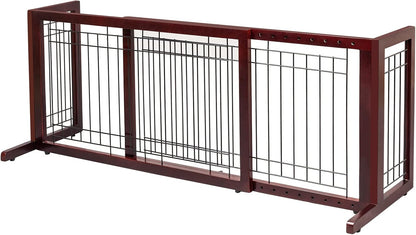 Free Standing Dog Gate, 39" - 68" Wide Pet Gate for Fireplace Stairs Doorways, Wooden Adjustable Pet Fence Indoor, Christmas Tree Gate (Cherry)