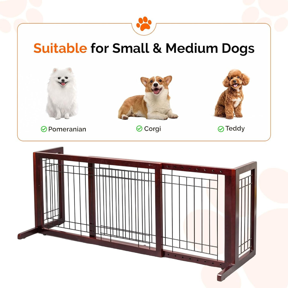 Free Standing Dog Gate, 39" - 68" Wide Pet Gate for Fireplace Stairs Doorways, Wooden Adjustable Pet Fence Indoor, Christmas Tree Gate (Cherry)