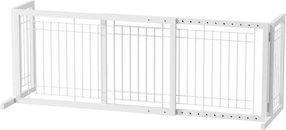 Free Standing Dog Gate, 39" - 68" Wide Pet Gate for Fireplace Stairs Doorways, Wooden Adjustable Pet Fence Indoor, Christmas Tree Gate (Cherry)