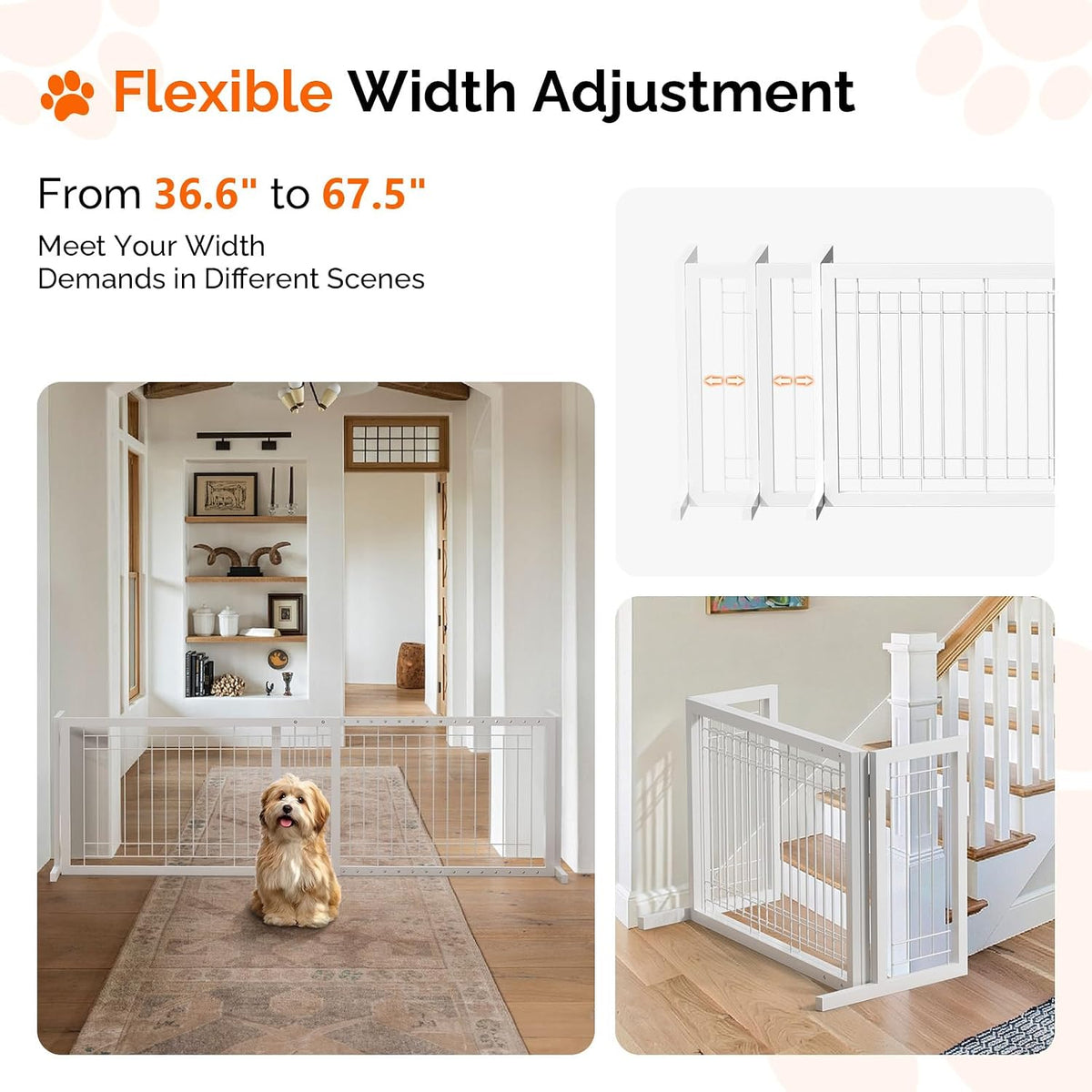 Free Standing Dog Gate, 39" - 68" Wide Pet Gate for Fireplace Stairs Doorways, Wooden Adjustable Pet Fence Indoor, Christmas Tree Gate (Cherry)