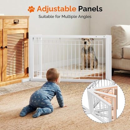 Free Standing Dog Gate, 39" - 68" Wide Pet Gate for Fireplace Stairs Doorways, Wooden Adjustable Pet Fence Indoor, Christmas Tree Gate (Cherry)