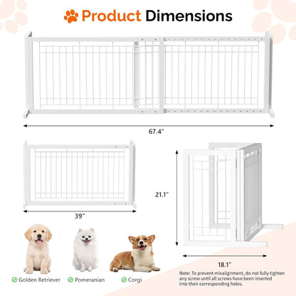 Free Standing Dog Gate, 39" - 68" Wide Pet Gate for Fireplace Stairs Doorways, Wooden Adjustable Pet Fence Indoor, Christmas Tree Gate (Cherry)