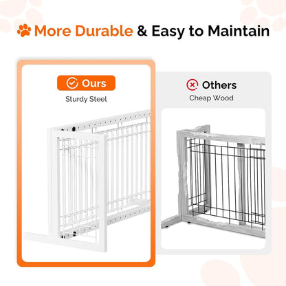 Free Standing Dog Gate, 39" - 68" Wide Pet Gate for Fireplace Stairs Doorways, Wooden Adjustable Pet Fence Indoor, Christmas Tree Gate (Cherry)