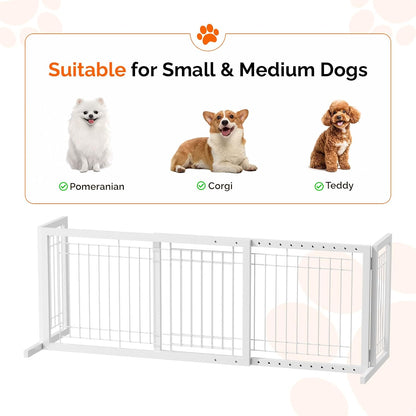 Free Standing Dog Gate, 39" - 68" Wide Pet Gate for Fireplace Stairs Doorways, Wooden Adjustable Pet Fence Indoor, Christmas Tree Gate (Cherry)