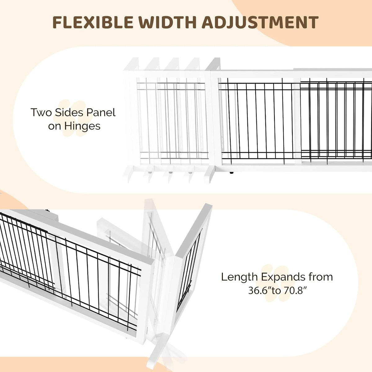 Free Standing Dog Gate, 39" - 68" Wide Pet Gate for Fireplace Stairs Doorways, Wooden Adjustable Pet Fence Indoor, Christmas Tree Gate (Cherry)