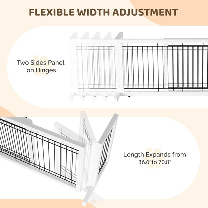 Free Standing Dog Gate, 39" - 68" Wide Pet Gate for Fireplace Stairs Doorways, Wooden Adjustable Pet Fence Indoor, Christmas Tree Gate (Cherry)
