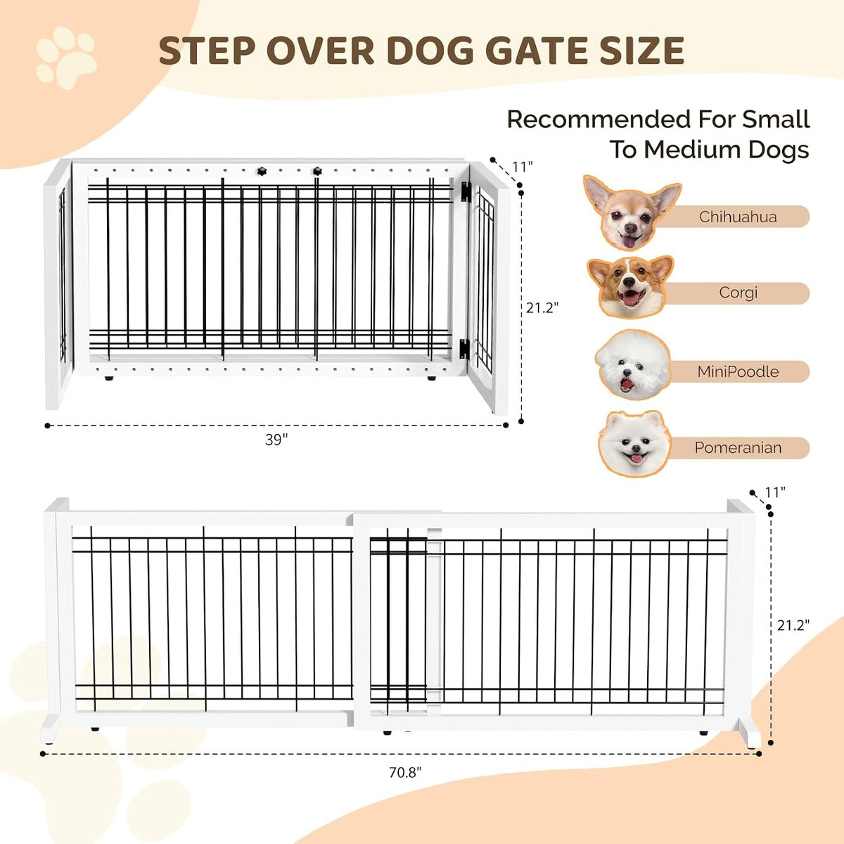 Free Standing Dog Gate, 39" - 68" Wide Pet Gate for Fireplace Stairs Doorways, Wooden Adjustable Pet Fence Indoor, Christmas Tree Gate (Cherry)