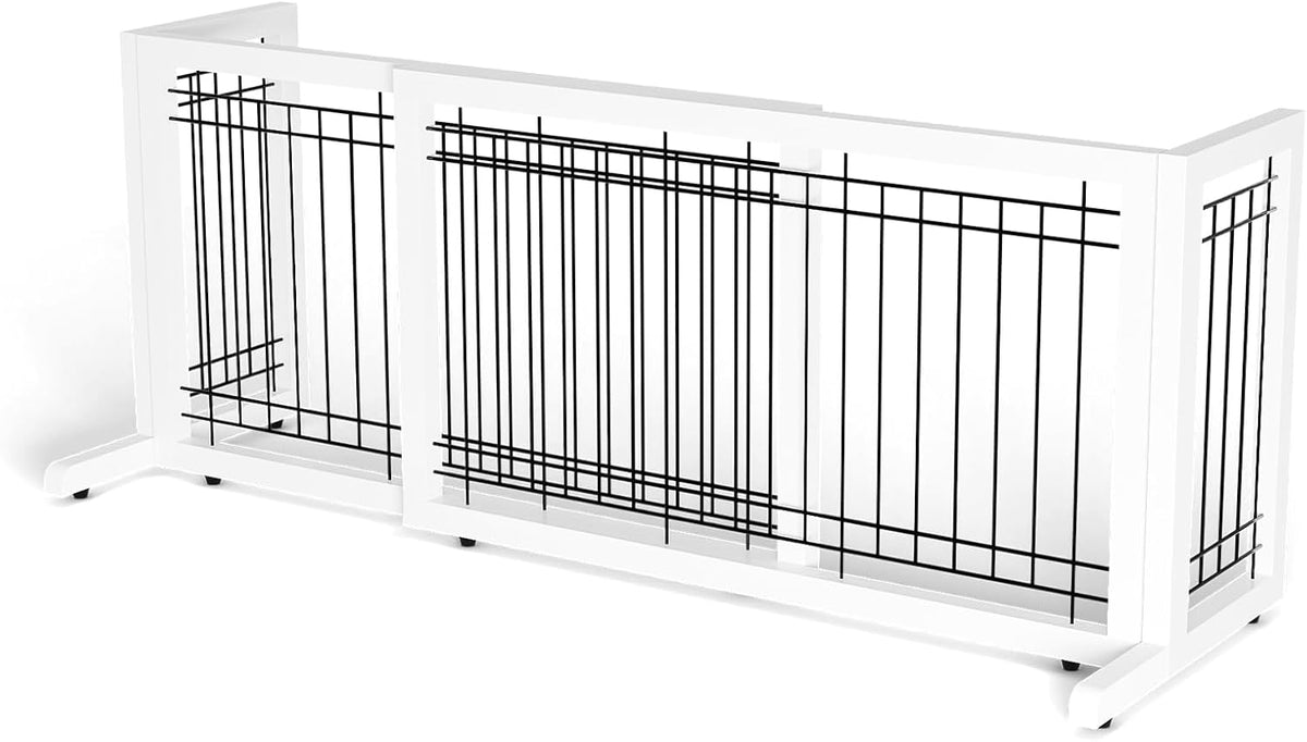 Free Standing Dog Gate, 39" - 68" Wide Pet Gate for Fireplace Stairs Doorways, Wooden Adjustable Pet Fence Indoor, Christmas Tree Gate (Cherry)