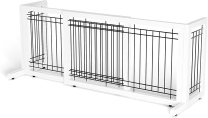 Free Standing Dog Gate, 39" - 68" Wide Pet Gate for Fireplace Stairs Doorways, Wooden Adjustable Pet Fence Indoor, Christmas Tree Gate (Cherry)
