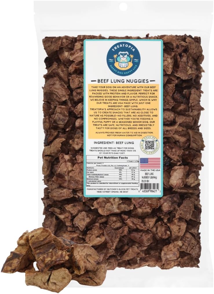 TREATOPIA Beef Lung Nuggies Dog Treats, 1 LB Bag, All-Natural