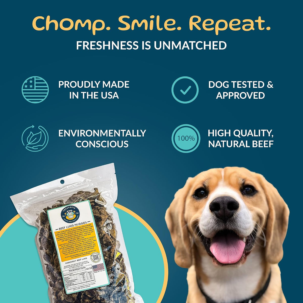 TREATOPIA Beef Lung Nuggies Dog Treats, 1 LB Bag, All-Natural