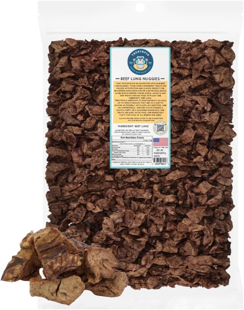 TREATOPIA Beef Lung Nuggies Dog Treats, 1 LB Bag, All-Natural