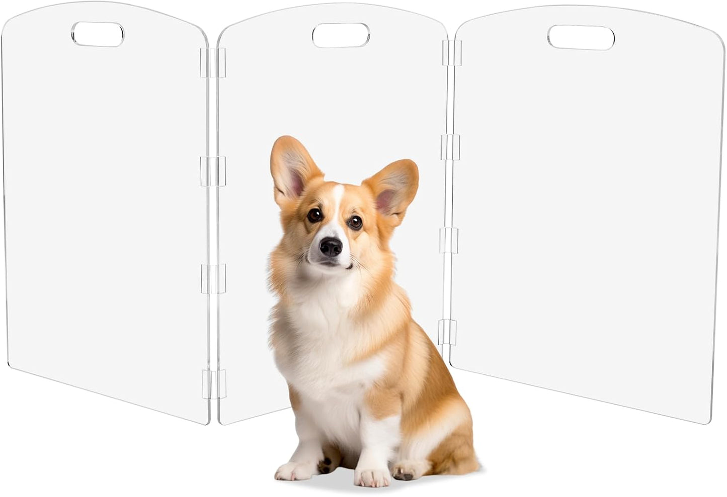 Modern Frame Clear Acrylic Freestanding Dog Gate - 32" Tall Folding 3-Panel Pet Barrier for Doorways, Stairs & Large Openings, Indoor Fence for Small to Large Dogs & Cats