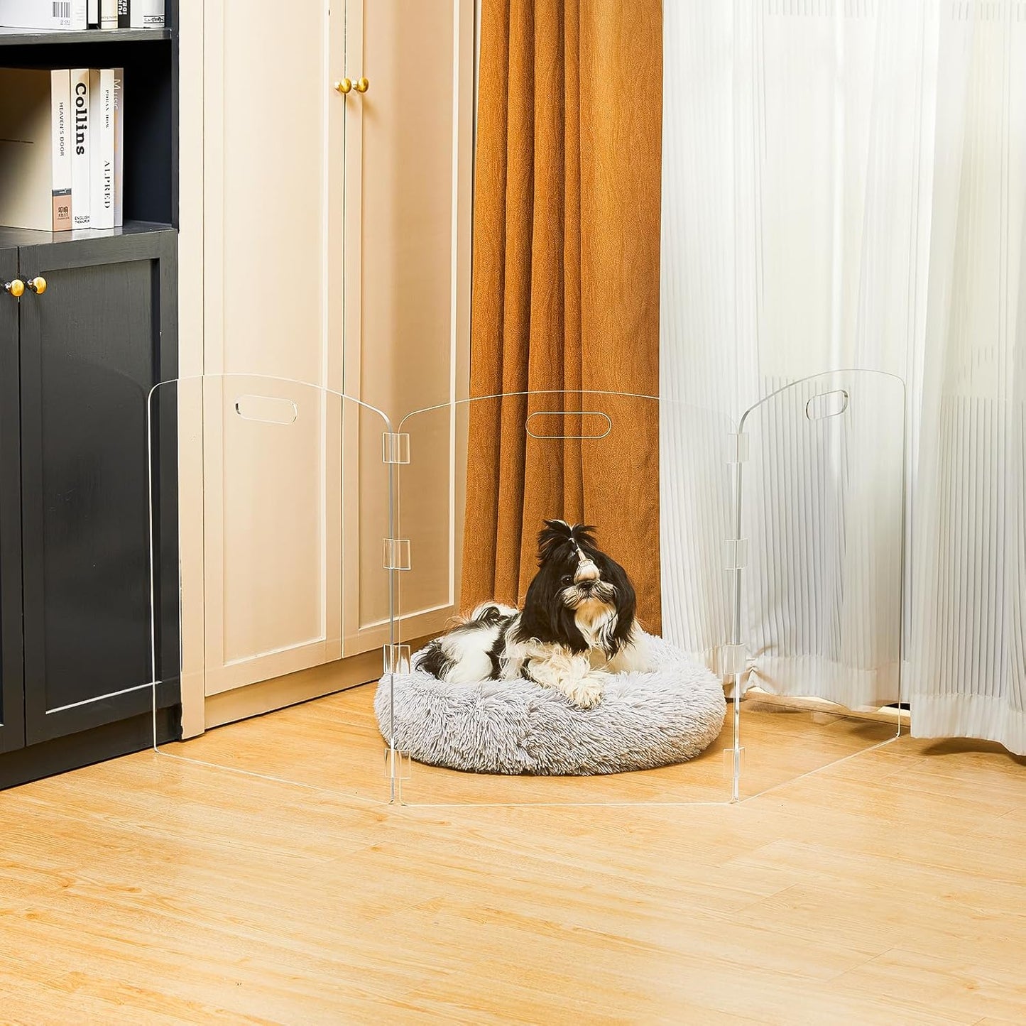 Modern Frame Clear Acrylic Freestanding Dog Gate - 32" Tall Folding 3-Panel Pet Barrier for Doorways, Stairs & Large Openings, Indoor Fence for Small to Large Dogs & Cats